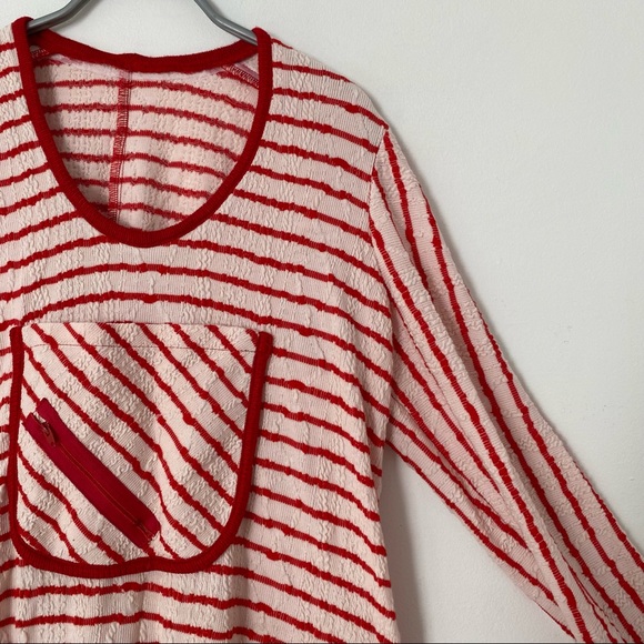 Vintage Y2K Tunic Top Dress Stretch Asymmetrical Hem Striped Zipper Red White M - Picture 8 of 12